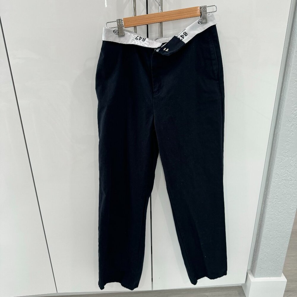 Emmiol Patchwork Waist Straight Leg Pants, Size s, Navy Blue